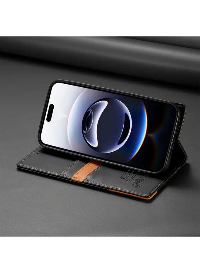 Blue Faux Leather Wallet Case for iPhone 13 Pro Max with Card Slots - Image 3